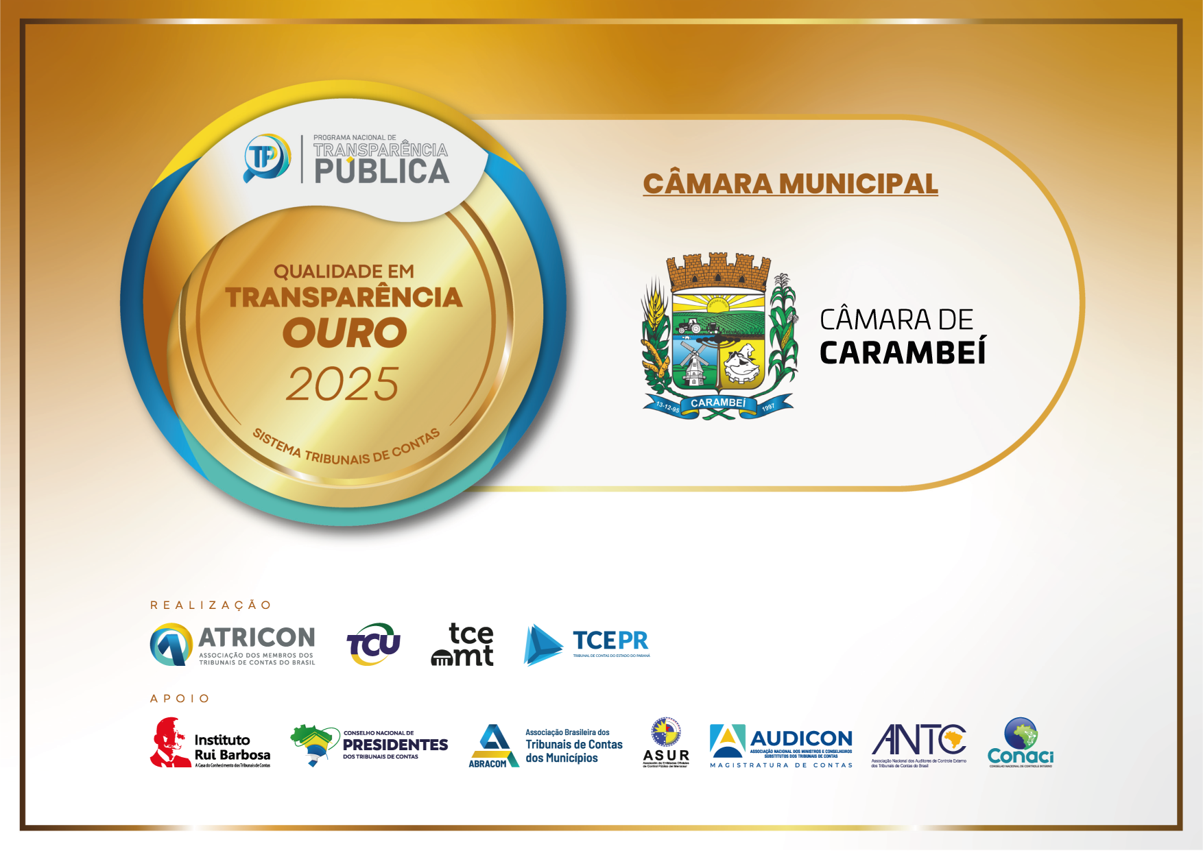 📢 Câmara Municipal de Carambeí recebe Selo Ouro em Transparência Pública