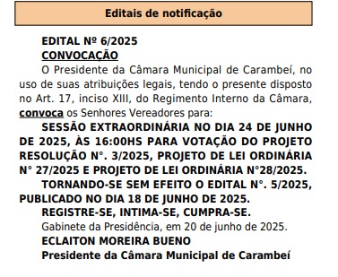 3ª Sessão Extraordinária da 8ª Legislatura