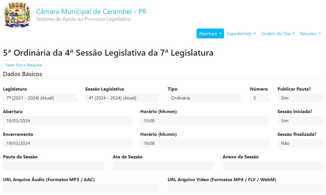 5ª Sessão Ordinária da 7ª Legislatura