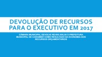 A CÂMARA MUNICIPAL ENVIA AO EXECUTIVO AS SOBRAS ORÇAMENTÁRIAS DO EXERCÍCIO NO VALOR DE R$ 600.000,00