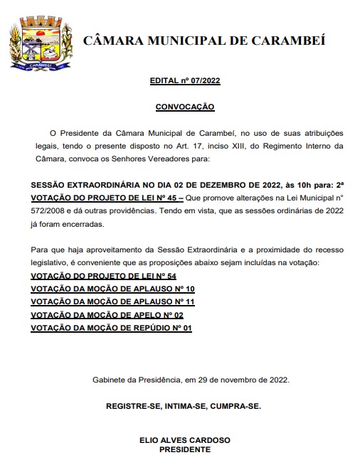 Edital de Convocação nº 07/2022   