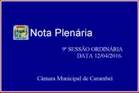 NOTA PLENÁRIA DA 9ª SESSÃO ORDINÁRIA.